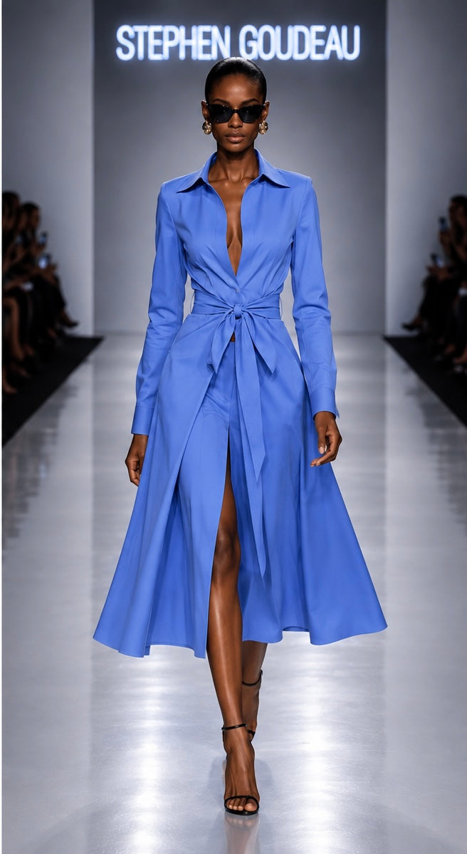 SG-005 Shirt Dress Midi — Luminous Blue — COMMAND Spring Summer 2027