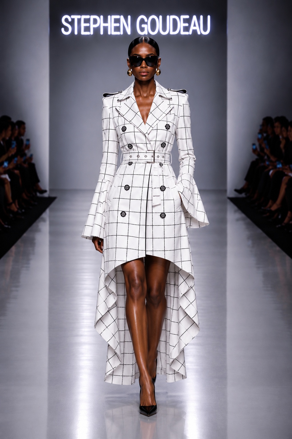 SG-007 Trench Coat — Black Windowpane / Raw Milk — COMMAND Spring Summer 2027