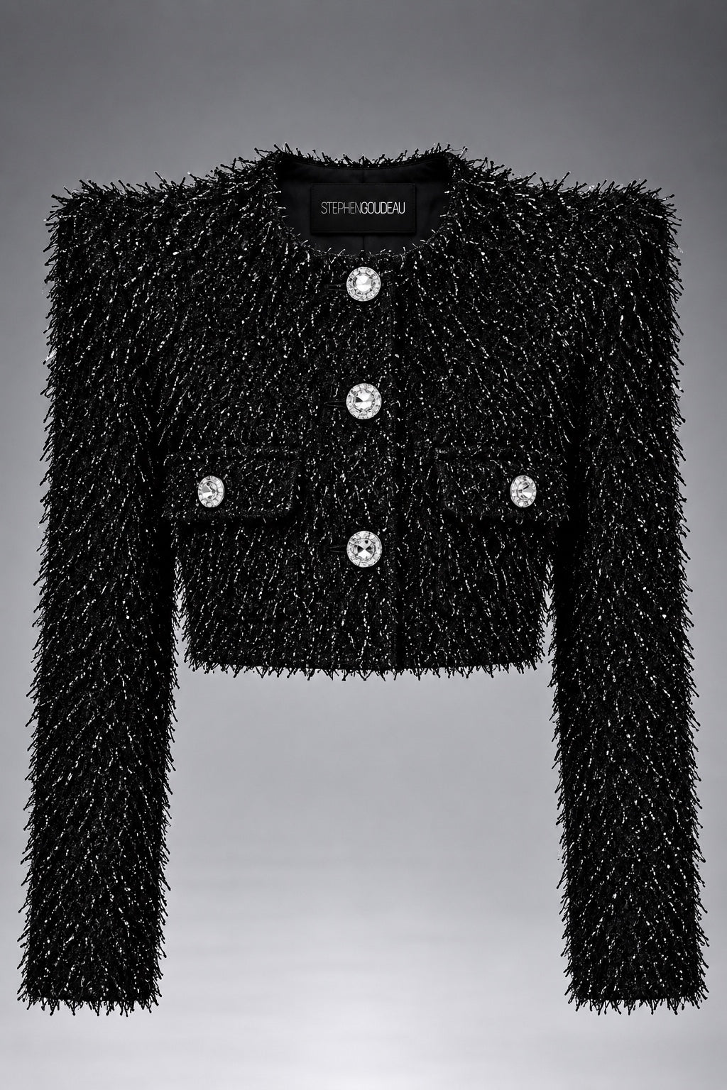 SG-010 Cropped Fringe Jacket — Black product detail — COMMAND Spring Summer 2027