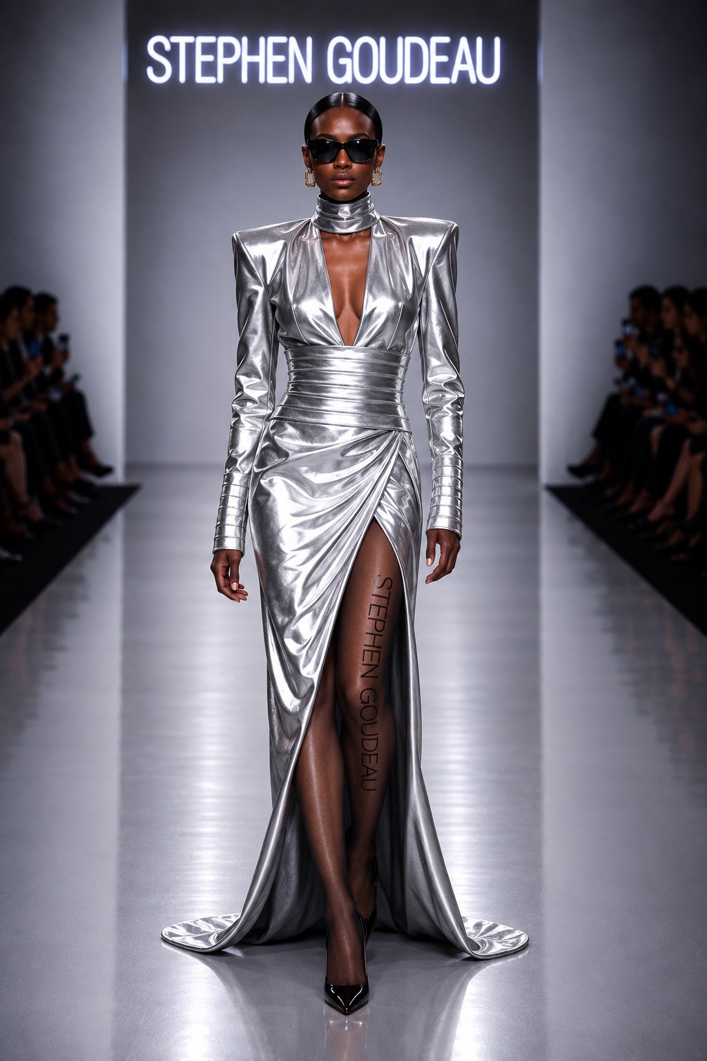 SG-016 Column Dress — Burnished Silver — COMMAND Spring Summer 2027
