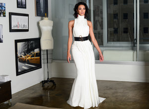 High Neck Side Pleated Gown