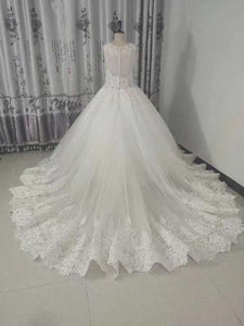 White Lace Net Gown w/ Tulle Train