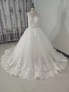 White Lace Net Gown w/ Tulle Train