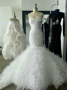 Ivory/ White Crusted Bust Wedding Gown